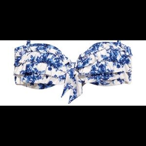 H&M Bikini Top Ruffled Blue Floral Strapless